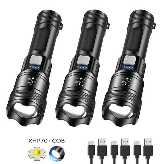 High Strong Power Led Flashlights Tactical Torch with Display Light USB Charging Camping Fishing Emergency Zoom Lantern
